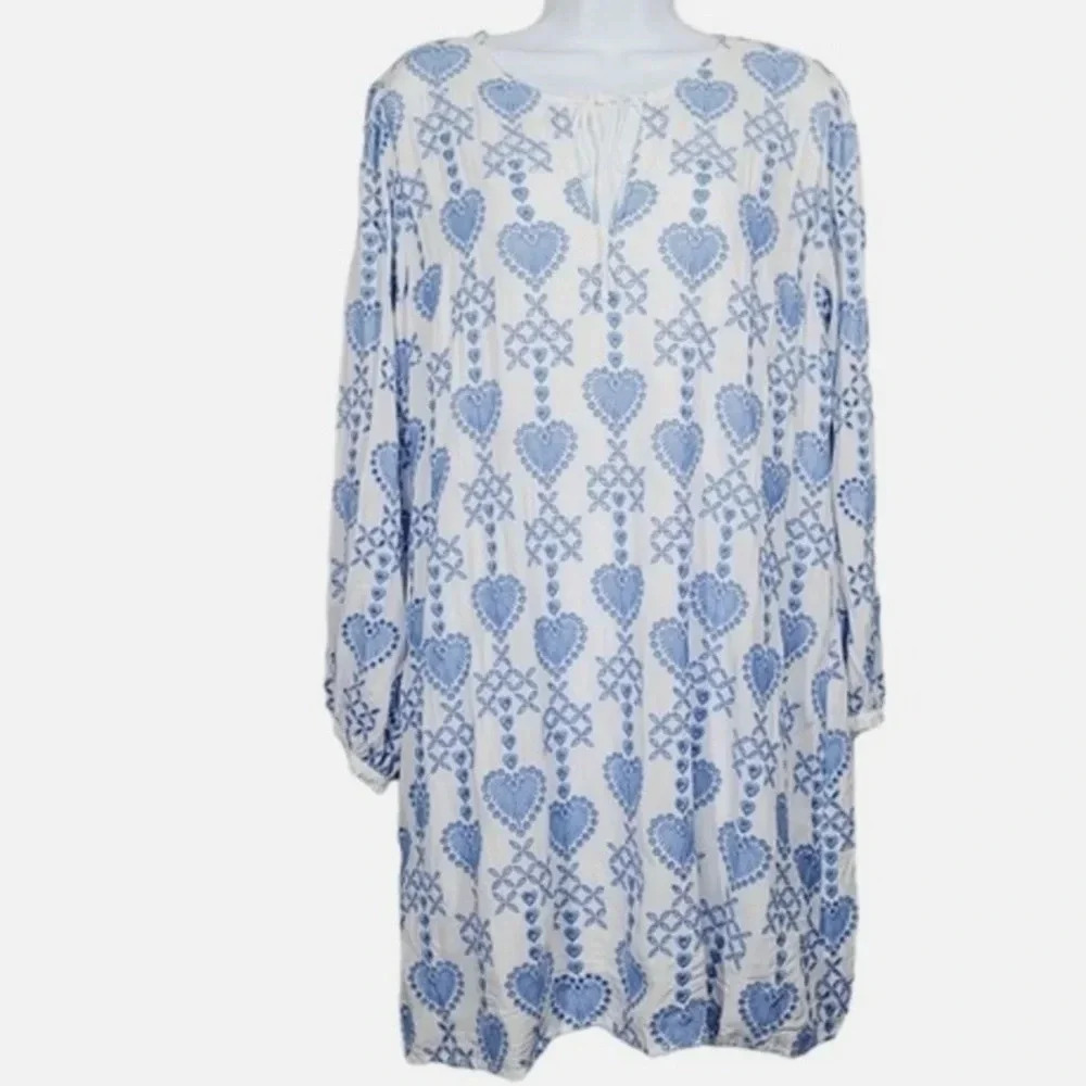 Johnny Was Jade Biya JWLA Workshop
Embroidery Blu Heart Blouse Top Shirt Tunic